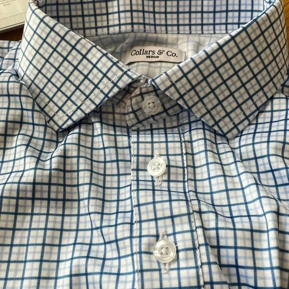 Collars & Co. Semi-Spread Collar Polo Blue Tattersall Size Medium NEW With Tag - Picture 5 of 6